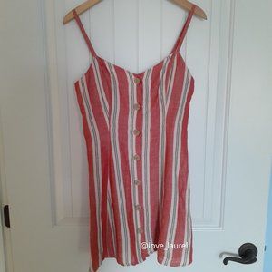 Urban Outfitters Red & White Striped Ladder Back Linen Mini Dress Size S